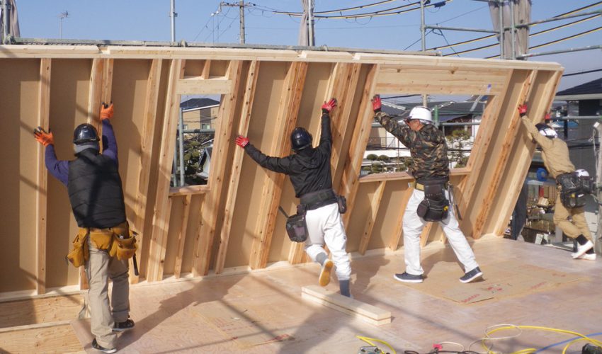 ツーバイフォー工法 建て方 2階壁起こし 株式会社ナカタコーポレーション ツーバイフォー工法 建て方 2階壁起こし 株式会社ナカタコーポレーション